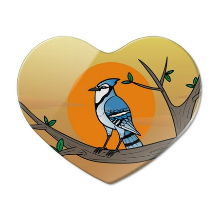 Blue Jay Bird on Branch Heart Acrylic Fridge Refrigerator Magnet
