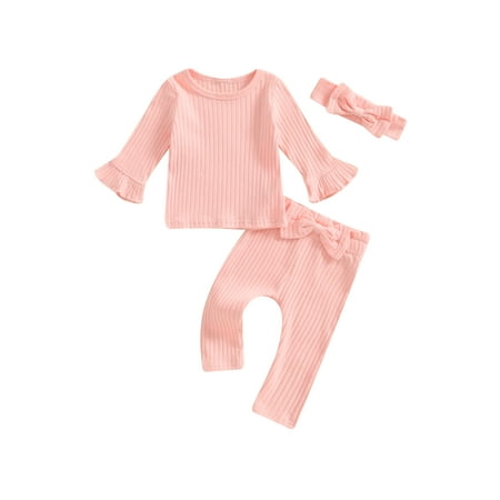 Shuttle tree Baby Girls Fall Clothes Solid Ribbed Tops Blouse Flared Pants Headband Sets Outfit
Shuttle tree Baby Girls Fall Clothes Solid Ribbed Tops Blouse Flared Pants Headband Sets Outfit