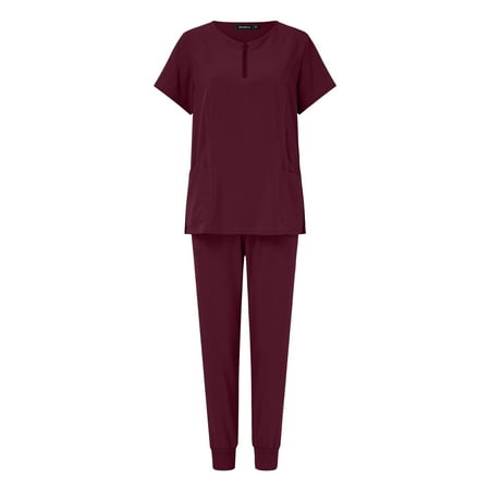 Women Scrub Tops Pants Casual Outfits Sets 2PCS Workwear Short Sleeve Shirt Top Trousers Solid Color Top With Pocket
Women Scrub Tops Pants Casual Outfits Sets 2PCS Workwear Short Sleeve Shirt Top Trousers Solid Color Top With Pocket