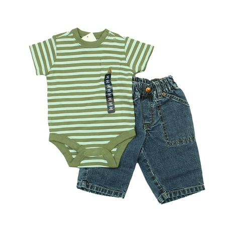 Pre-owned Gap Boys Green Stripe | Blue Apparel Sets size: 3-6 Months