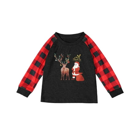 

B91xZ Matching Christmas Pjs For Family Matching Family Christmas Pajamas Xmas Holiday Sleepwear Jammies Printed Top and Red Plaid Pants Long Sleeve PJs Set Black #2 3-4 Years