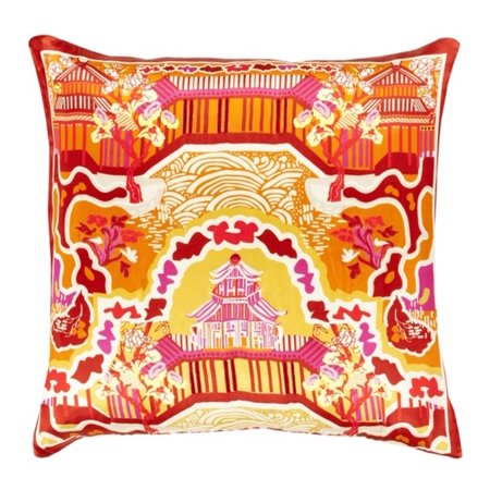 22" Dream Fortress Carrot Orange and Pepper Red Decorative Square Throw Pillow - Down Filler