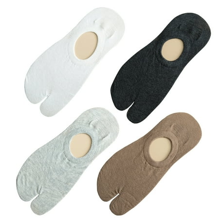 4 Pairs No Show Socks Anti-slip Unisex Sports Socks Two-finger Low Cut Ankle Sock