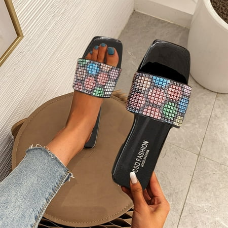 Sandals Women Summer Ladies Fashion Large Size Color Rhinestone Square Toe Flat Slippers Womens Sandals Pu Black 38
Sandals Women Summer Ladies Fashion Large Size Color Rhinestone Square Toe Flat Slippers Womens Sandals Pu Black 38