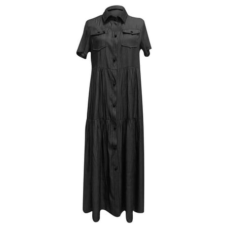 Pntutb Dresses for Women Clearance Button Loose Solid V-Neck Lmitation Denim Short Sleeve Long Dress
Pntutb Dresses for Women Clearance Button Loose Solid V-Neck Lmitation Denim Short Sleeve Long Dress