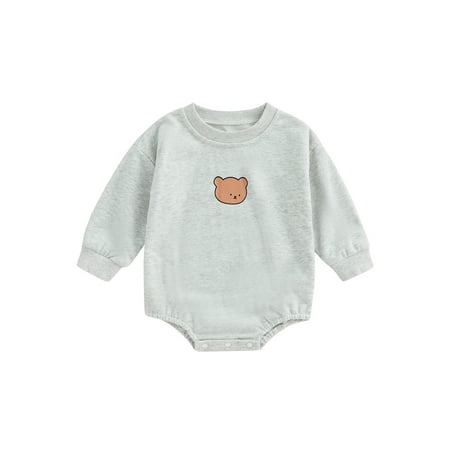 FOCUSNORM Baby Romper Stripe Bear Print Bodysuit Spring Outfit for Girls Boys 0-18 Months