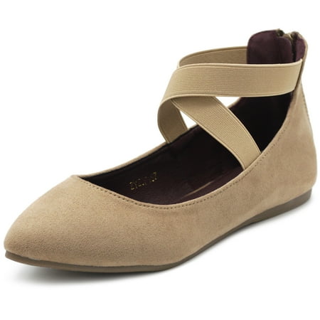 Ollio Women s Faux Suede Elastic Ankle Strap Pointed Toe Ballet Flats F167