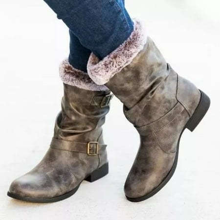 Women s Winter Medium Martin Boots Fashion Thick Soled Plush Snow Boots