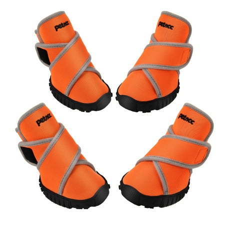 Petacc Dog Boots Waterproof Dog Shoes Pet Rain Boots Outdoor Shoes with Rugged Anti-Slip Sole, 4Pcs, Orange, M