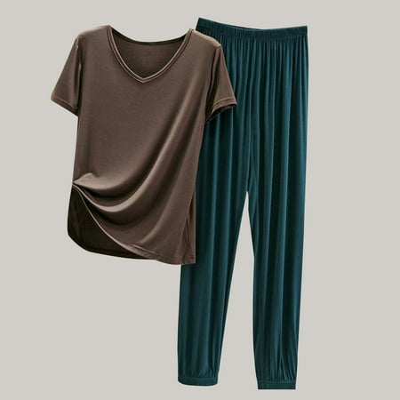 EGNMCR Womens Pajama Sets Solid Color Short Sleeve V Neck Sleepwear Top and Soft Elasticated High Waist Pants Comfy Plus Size Lounge 2 Piece Sets on Clearance
EGNMCR Womens Pajama Sets Solid Color Short Sleeve V Neck Sleepwear Top and Soft Elasticated High Waist Pants Comfy Plus Size Lounge 2 Piece Sets on Clearance