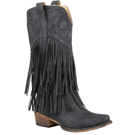 Roper Womens Rickrack Snip Toe Boots Mid Calf Low Heel 1-2