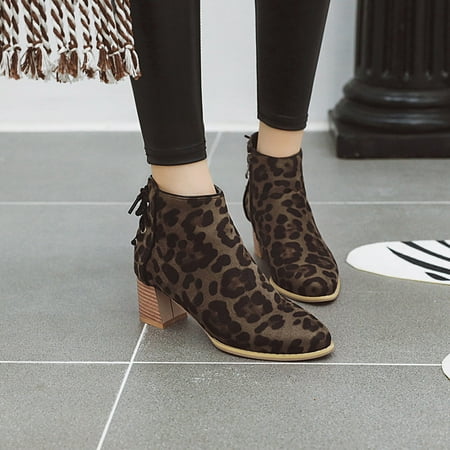 Juebong Christmas Deals lady Nubuck plush lining mid-heel women s boots 7 Khaki