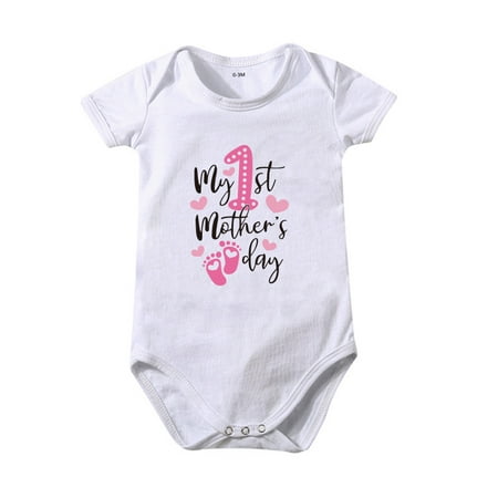 

Mikilon Toddler Baby Girls Boys Short Sleeve Letter Print T-Shirt Jumpsuit Romper Pajama Onesie for Baby Girls 0-3 Months White on Clearance