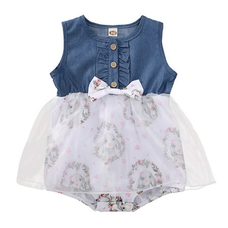

QWERTYU Newborn Infant Baby Girls Print Sundress Summer Sleeveless Dresses Bow Dress 0-24M White 92