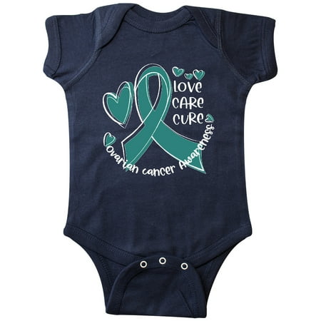 Inktastic Love Care Cure Ovarian Cancer Awareness Teal Ribbon Hearts Gift Baby Boy or Baby Girl Bodysuit