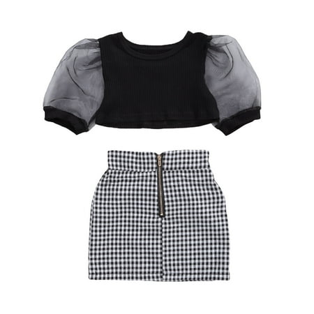 Fanvereka Toddler Baby Girl Short Sleeve One-Shoulder Top A-Line Denim Skirt Set