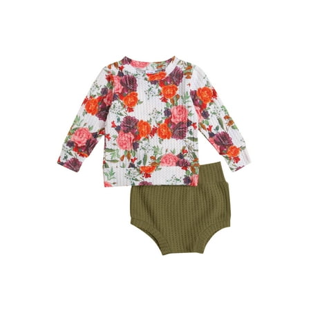 hirigin Little Girls Outfit Floral Printing Long Sleeve Tops Shorts