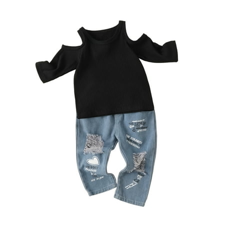 Calsunbaby Kids Little Girls Short Sleeve Tops + Denim Trousers Letter Heart Printed Brushed Trim Jeans Black 3-4 Years
Calsunbaby Kids Little Girls Short Sleeve Tops + Denim Trousers Letter Heart Printed Brushed Trim Jeans Black 3-4 Years