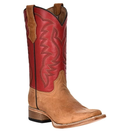 Circle G Boys J7102 Kids Honey and Red Top Sq Toe Boot 1 Tan