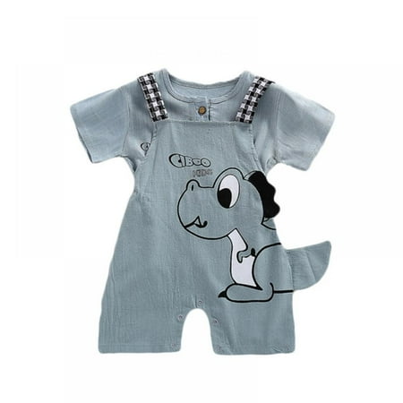 Toddler Boys Cartoon Dinosaur T-Shirt and Overall Clothes Set