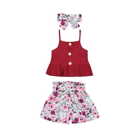 Douhoow Infant Girls Button Vest Tops+Floral Bowknot Mini Skirts Summer Baby Girls Clothes