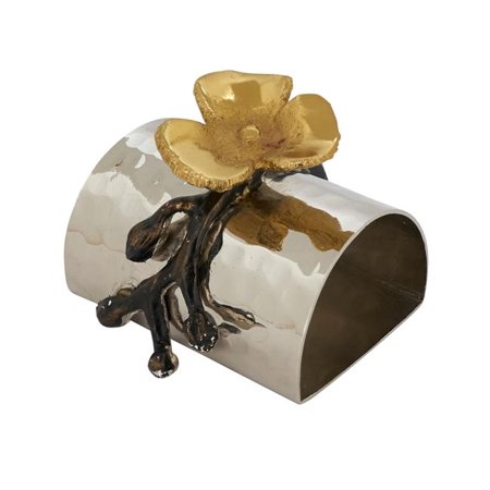 Saro Lifestyle NR314.S Gold Flower Hammered Napkin Rings - Set of 4