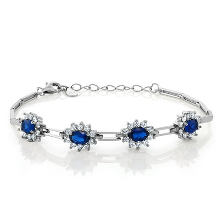 Stunning 2.00 Ct Simulated Sapphire 925 Silver Bracelet with 1" Extender