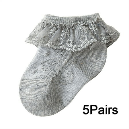 

Eyelet Lace Flounce Detail Socks for Newborn Baby Toddler Girls (5 Pack)