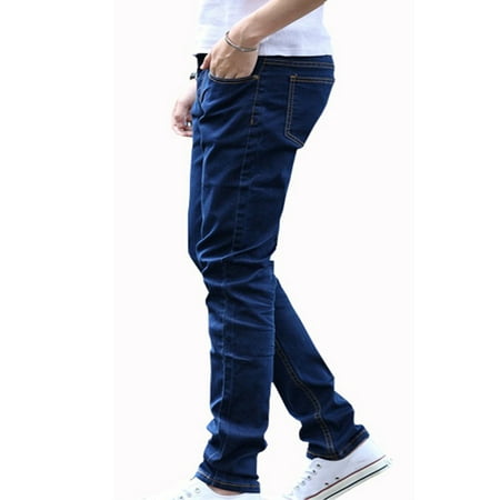 Men Fashion Casual All-match Straight Leg Jeans Pure blue 28