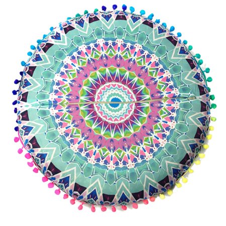 Mandala Floor Pillow Cover - Cushion Cover - Pouf Cover Round Bohemian Yoga Decor Floor Cushion Case - 17"