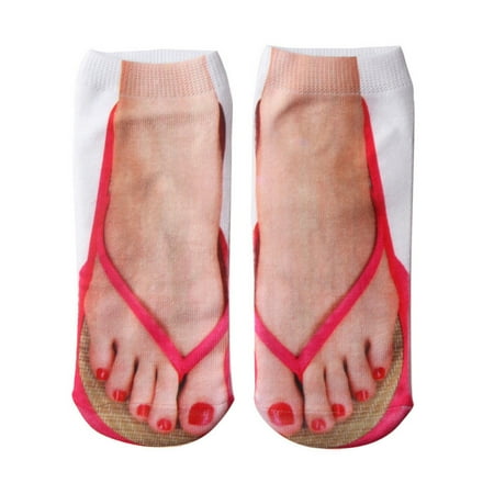 IWRUHZY Novel Funny 3D Printing Flip Flops Socks Group