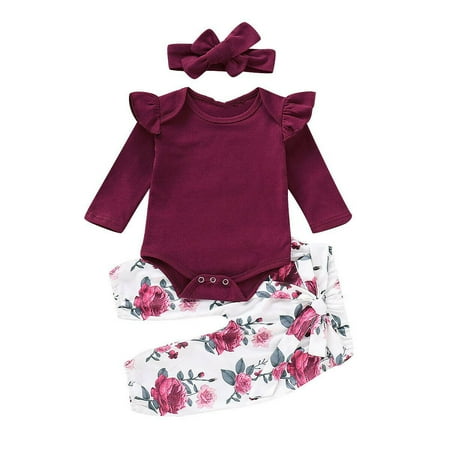 Newborn Baby Girl Suit Ruffled Long-Sleeved Romper + Floral Bow Tie Belt Pants + Headband
Newborn Baby Girl Suit Ruffled Long-Sleeved Romper + Floral Bow Tie Belt Pants + Headband