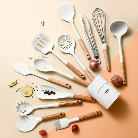 Mishuowoti White Silicone Kitchenware Set With Wooden Handle Simple Non Scraping Pot Kitchen Tool Set
Mishuowoti White Silicone Kitchenware Set With Wooden Handle Simple Non Scraping Pot Kitchen Tool Set