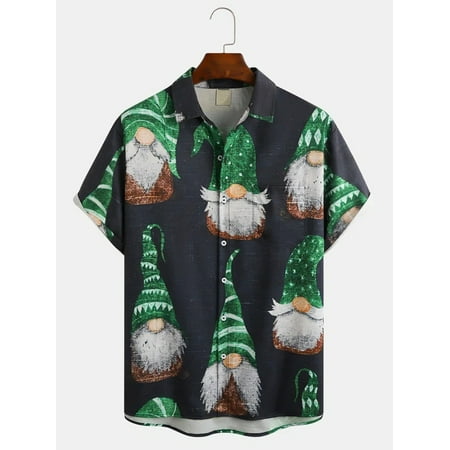 MLFU Mens Gnomes Chest Pocket Short Sleeve Shirt