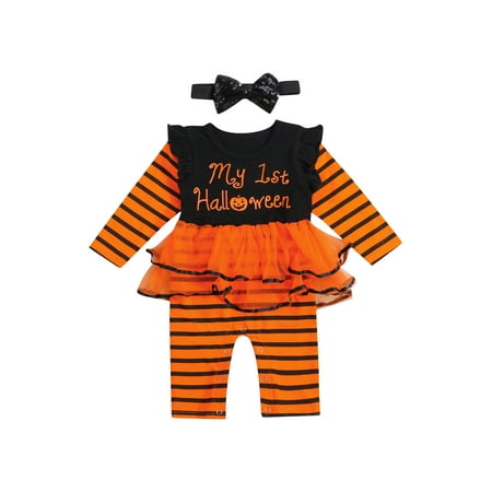 Halloween Baby Girls 2 piece Clothes Set Stripe Letters Print Romper+Headdress Outfits
Halloween Baby Girls 2 piece Clothes Set Stripe Letters Print Romper+Headdress Outfits