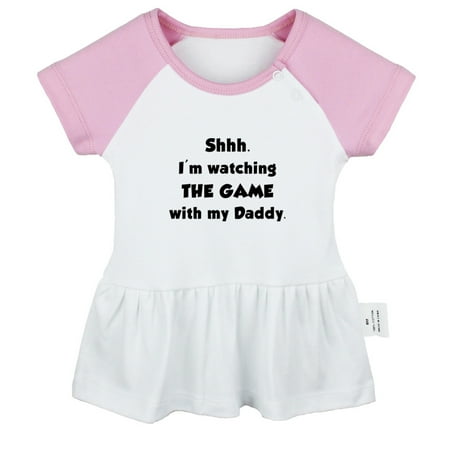 I m Watching The Game With My Daddy Funny Dresses For Baby Newborn Babies Skirts Infant Princess Dress 0-24M Kids Graphic Clothes (Pink Raglan Dresses 6-12 Months)