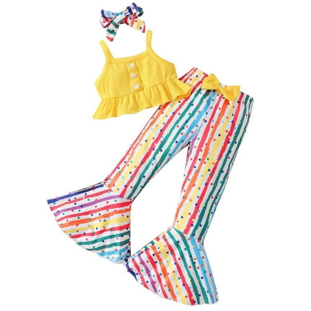 Toddler Set Clearance Toddler Sets For Kids Summer Children Girls Headband + Strip Sleeveless Vest + Rainbow Striped Flared Trousers 3pcs Suit
Toddler Set Clearance Toddler Sets For Kids Summer Children Girls Headband + Strip Sleeveless Vest + Rainbow Striped Flared Trousers 3pcs Suit