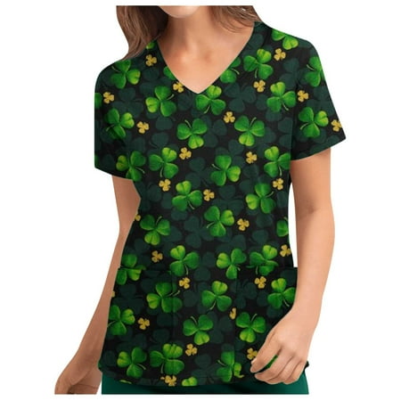 Scrubs Tops for Women St Patricks Day Gifts Clover Print V Neck Short Sleeve Nursing Work Shirt Casual Pockets Blouse
Scrubs Tops for Women St Patricks Day Gifts Clover Print V Neck Short Sleeve Nursing Work Shirt Casual Pockets Blouse
