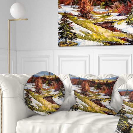 DESIGN ART Designart 'Spring Valley with River' Landscape Printed Throw Pillow