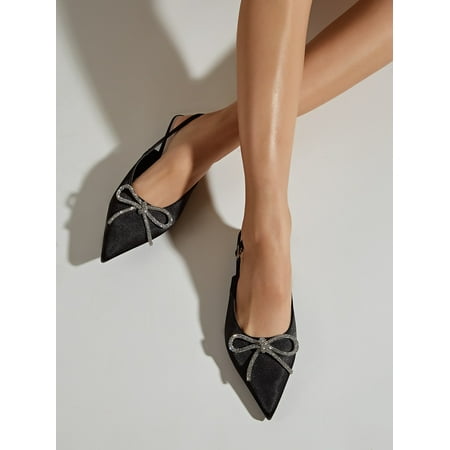 Satin Rhinestone & Bow Decor Slingback Flats Women‘s Footwear
