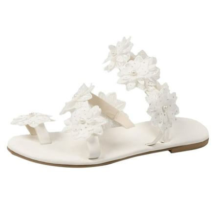 Gzea Comfortable Sandals Ladies Sandals Summer Flat Clip Toe Plus Size Shoes Elegant White Shoes Beach Wedding Party Sandals Summer Sandals White 39 
Gzea Comfortable Sandals Ladies Sandals Summer Flat Clip Toe Plus Size Shoes Elegant White Shoes Beach Wedding Party Sandals Summer Sandals White 39