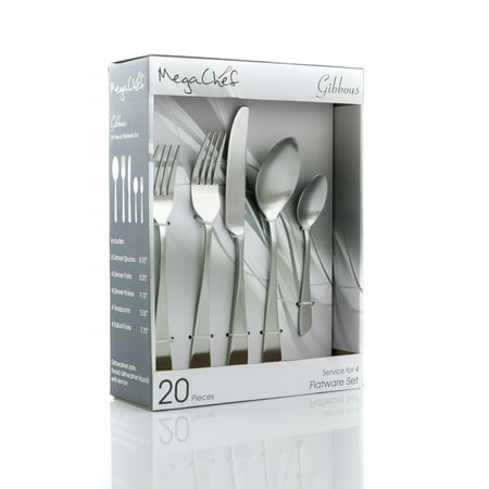 MegaChef Gibbous 20 Piece Flatware Utensil Set Stainless Steel Silverware Metal Service for 4 in Matte Silver
MegaChef Gibbous 20 Piece Flatware Utensil Set Stainless Steel Silverware Metal Service for 4 in Matte Silver