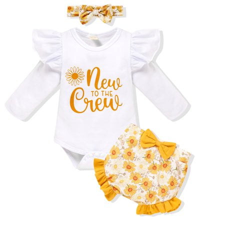 WISWELL Newborn Infant Baby Girls Wild Flower Printed Outfits Long Sleeve Romper Top +Ruffled Shorts +Headband Set Yellow 3-6 Months
WISWELL Newborn Infant Baby Girls Wild Flower Printed Outfits Long Sleeve Romper Top +Ruffled Shorts +Headband Set Yellow 3-6 Months