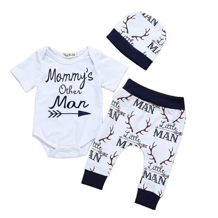 3PCs Newborn Baby Boy Clothes Mommy s Other Man Sayings Romper Deer Pants Hats Clothing Outfit
3PCs Newborn Baby Boy Clothes Mommy s Other Man Sayings Romper Deer Pants Hats Clothing Outfit