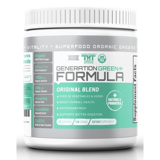 Generation Greens Powder | Best Organic Superfood Green Powder | 60 Powerful Super Foods (Spirulina,Chlorella,Wheat Grass), Probiotics, Enzymes |GMO Free