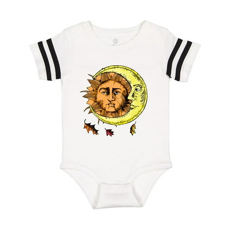 Inktastic Autumnal Equinox Sun and Moon Woodcut with Leaves Gift Baby Boy or Baby Girl Bodysuit