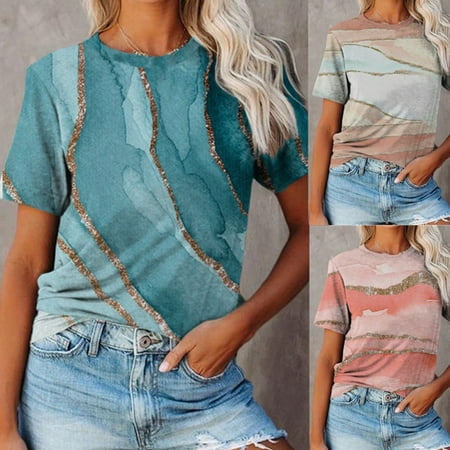 Taluosi Women Blouse Color Block Print Summer Round Neck Short Sleeve T-shirt for Dating
Taluosi Women Blouse Color Block Print Summer Round Neck Short Sleeve T-shirt for Dating
