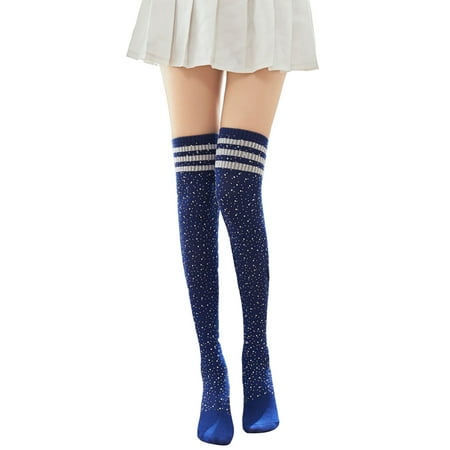Binpure Women Sparkle Rhinestone Stockings Warm Over Knee High Socks
