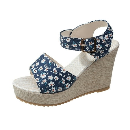 Gzea Comfy Sandals For Women Ladies Fashion Floral Fabric Buckle Open Toe Sloping Heel Thick Sole Sandals Summer Sandals Blue 40
Gzea Comfy Sandals For Women Ladies Fashion Floral Fabric Buckle Open Toe Sloping Heel Thick Sole Sandals Summer Sandals Blue 40