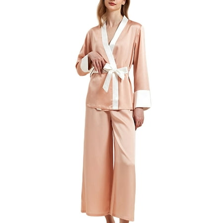 Tsseiatte Women Pajama Set Long Sleeve Patchwork Tops with Pants and Belt Sleepwear Loungewear
Tsseiatte Women Pajama Set Long Sleeve Patchwork Tops with Pants and Belt Sleepwear Loungewear